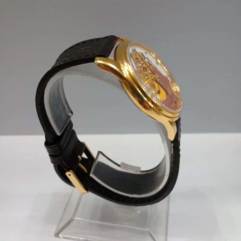VTG Disney Timex The Lion King Watch Simba 90's Gold tone Black  New Battery‎
